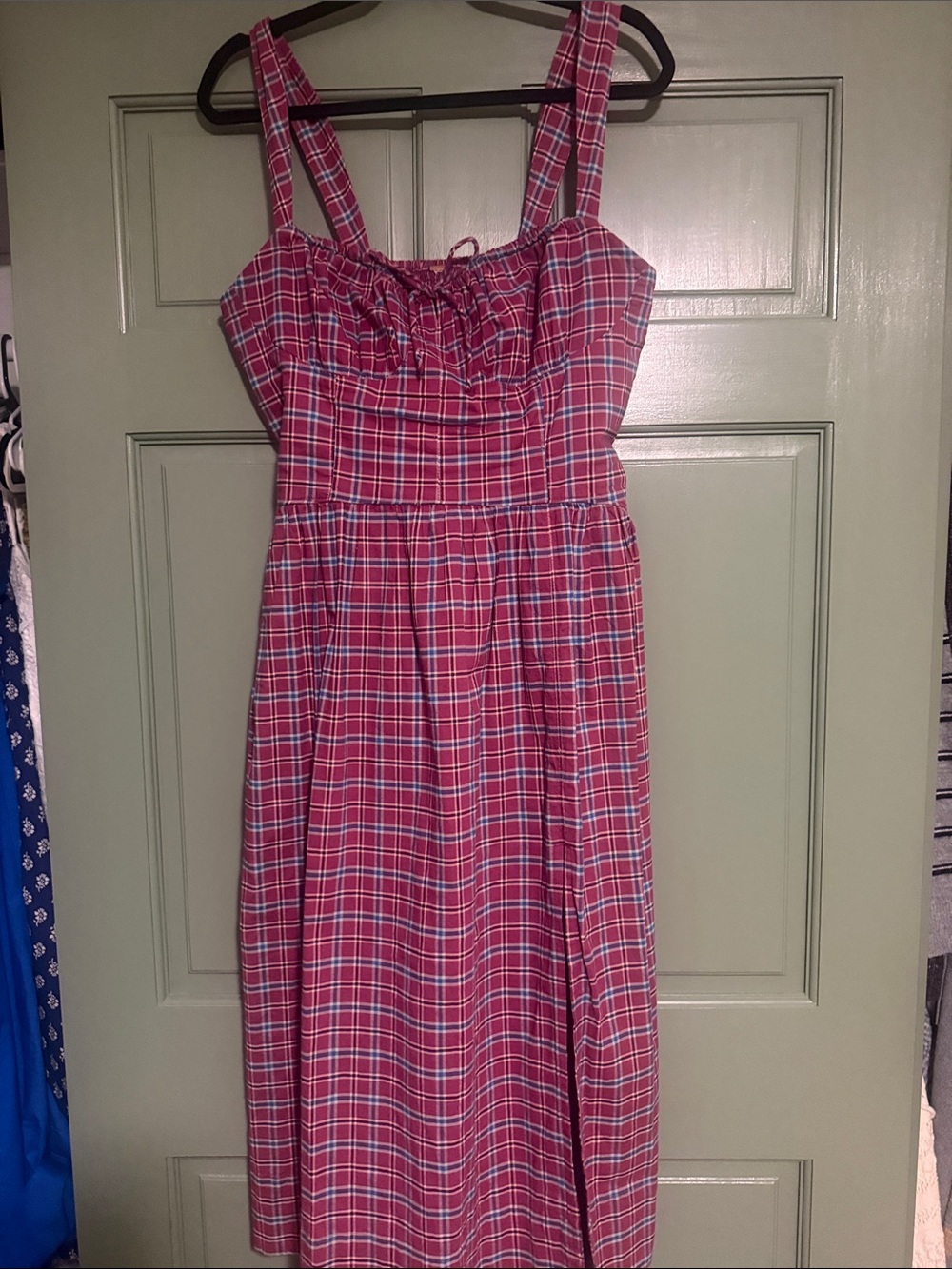 Free People Pink Plaid Midi Dress with Tie Front
